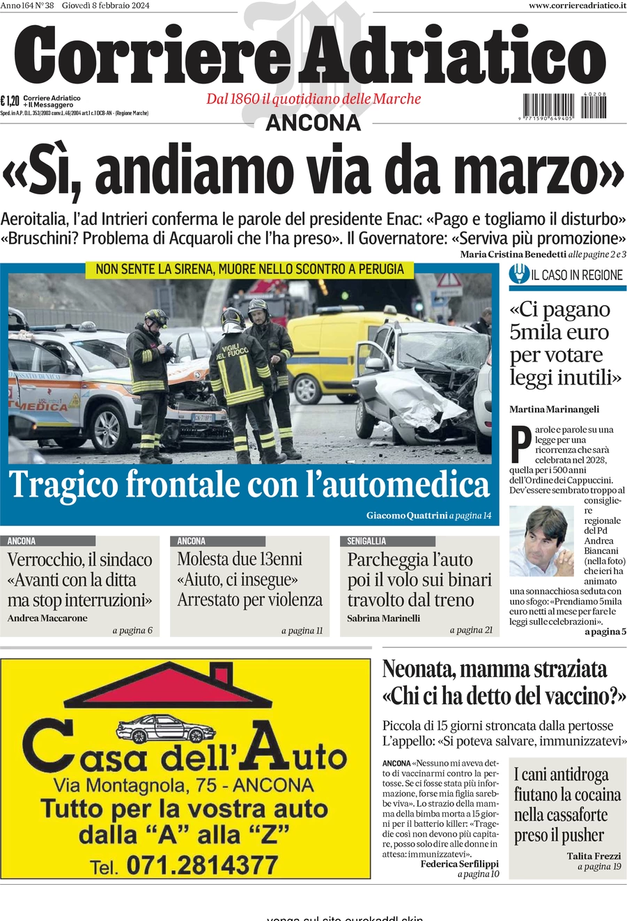 anteprima della prima pagina di corriere-adriatico-ancona del 09/02/2024