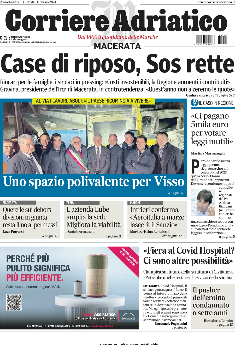 anteprima della prima pagina di corriere-adriatico-macerata del 09/02/2024