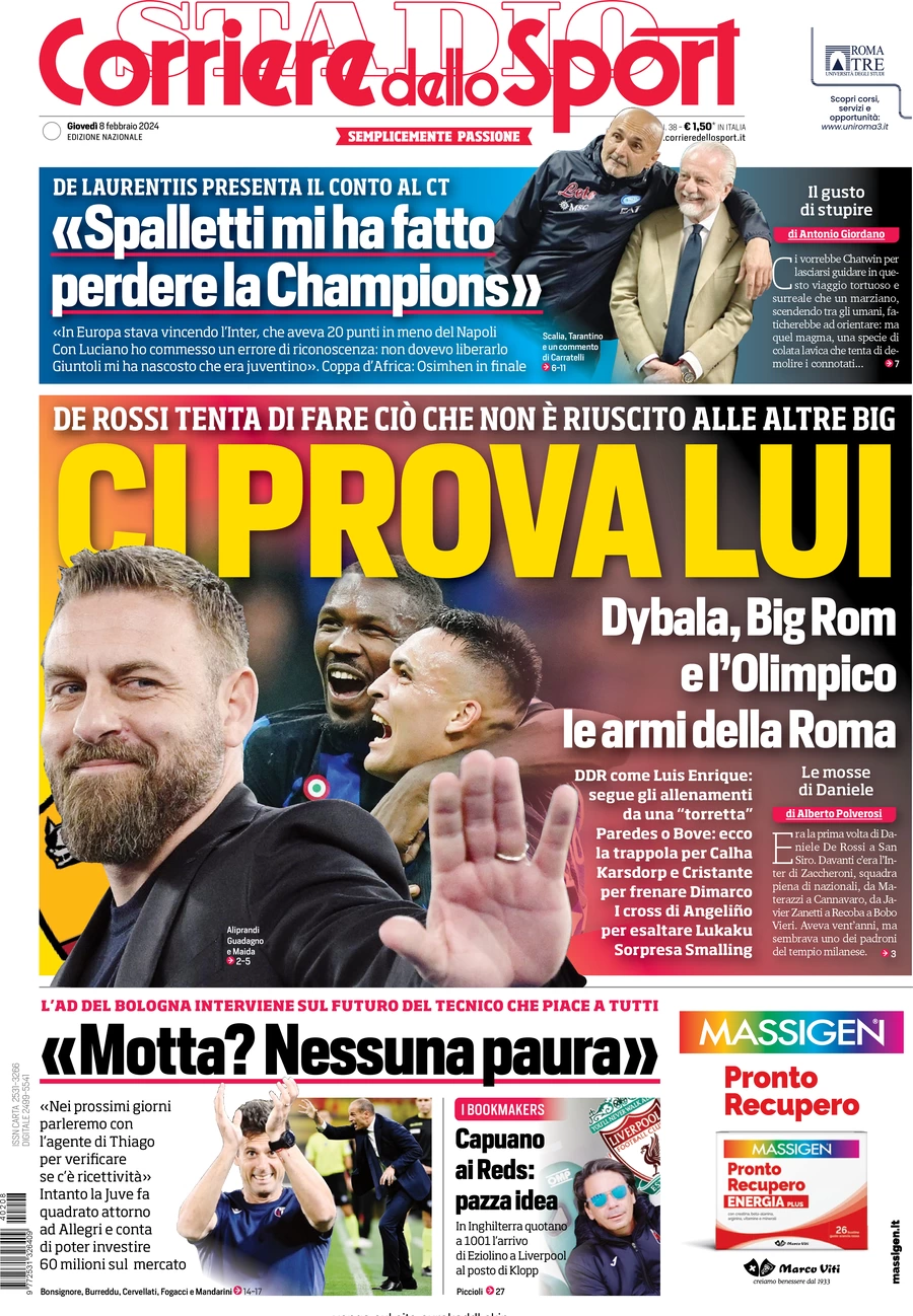 prima pagina - Corriere dello Sport del 09/02/2024