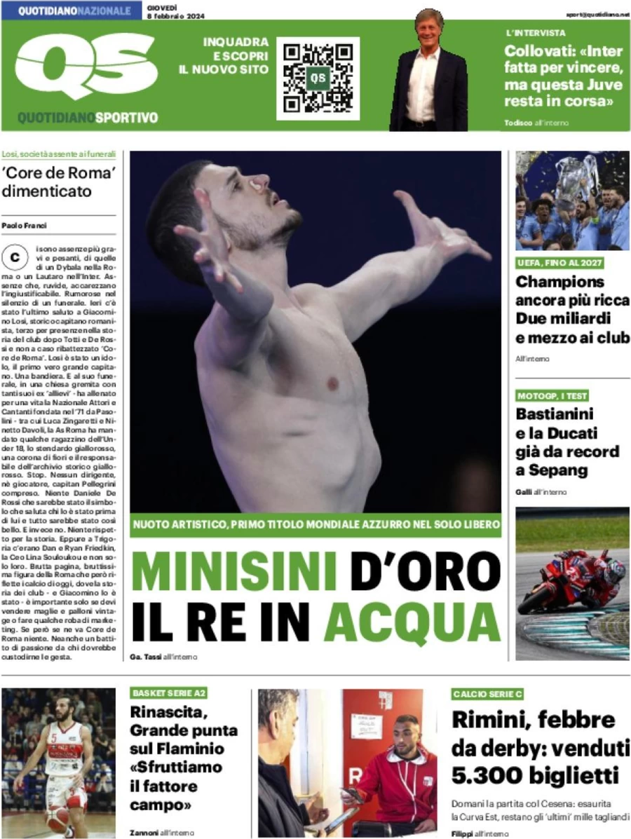 prima pagina - QS Quotidiano Sportivo del 09/02/2024