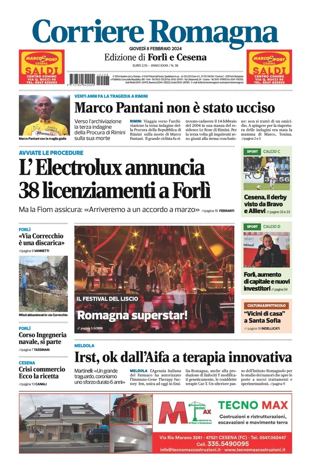 anteprima della prima pagina di corriere-romagna-forl-e-cesena del 09/02/2024
