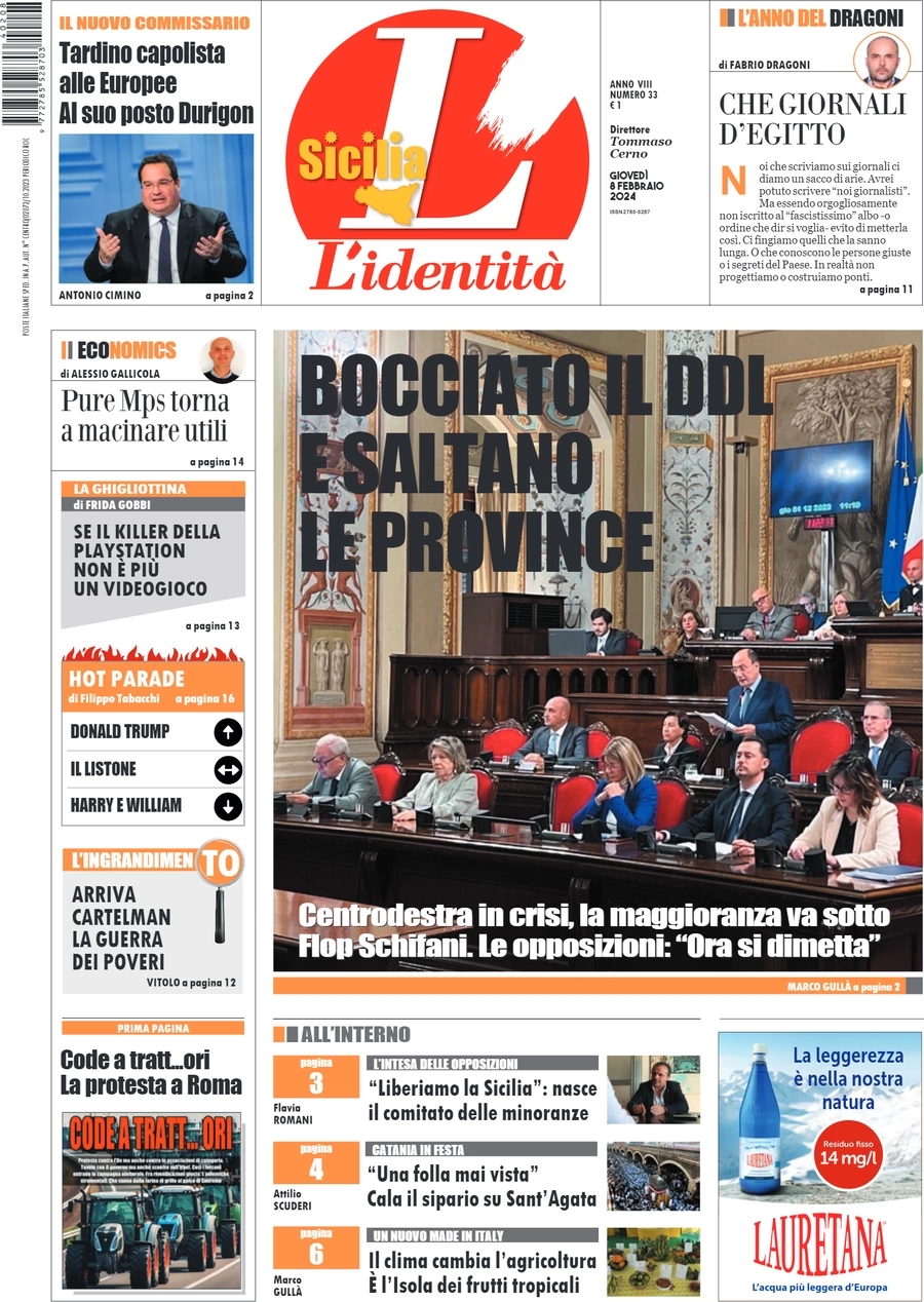 anteprima della prima pagina di lidentit-della-sicilia del 09/02/2024