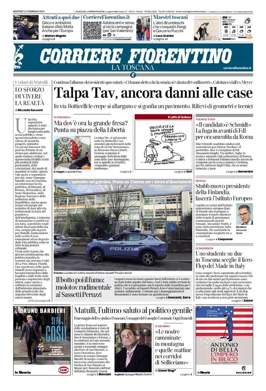 anteprima della prima pagina di corriere-fiorentino del 13/02/2024