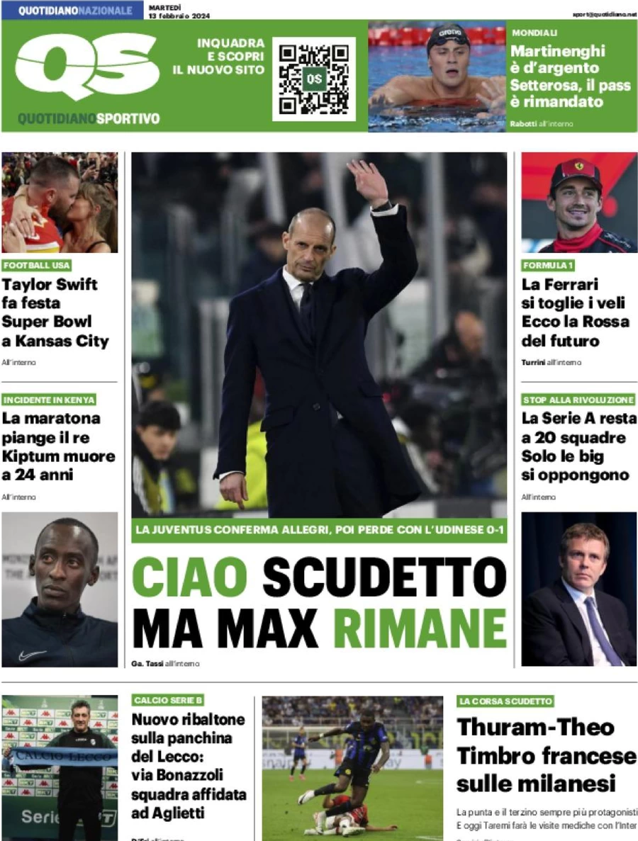 prima pagina - QS Quotidiano Sportivo del 13/02/2024