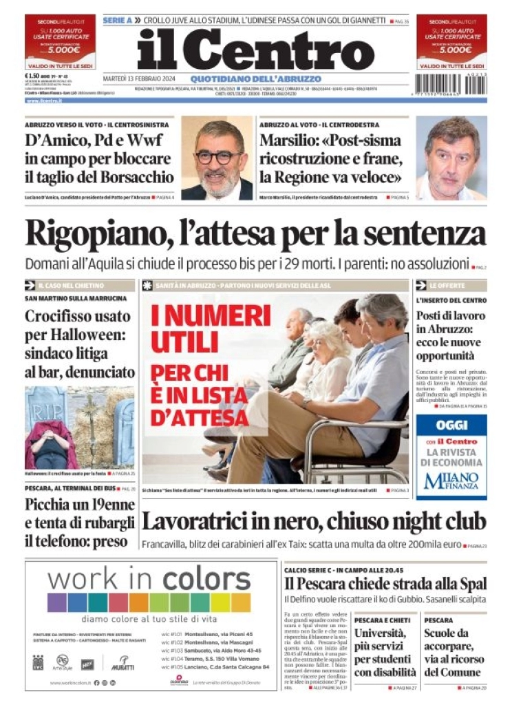 prima pagina - Il Centro (Pescara) del 13/02/2024