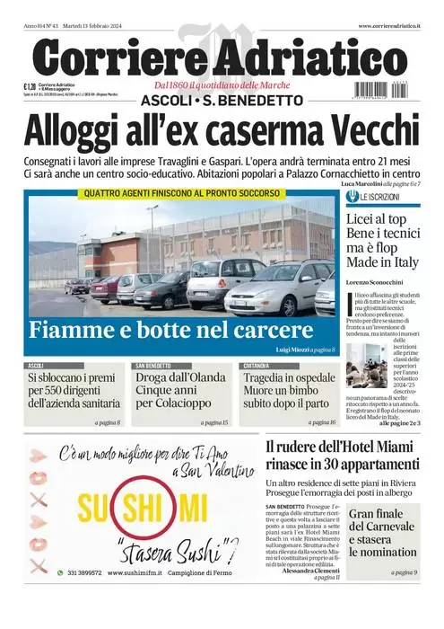 anteprima della prima pagina di corriere-adriatico-ascoli del 13/02/2024
