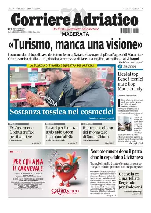 anteprima della prima pagina di corriere-adriatico-macerata del 13/02/2024