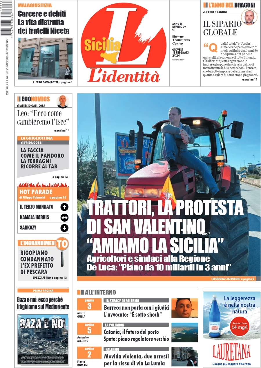 anteprima della prima pagina di lidentit-della-sicilia del 14/02/2024