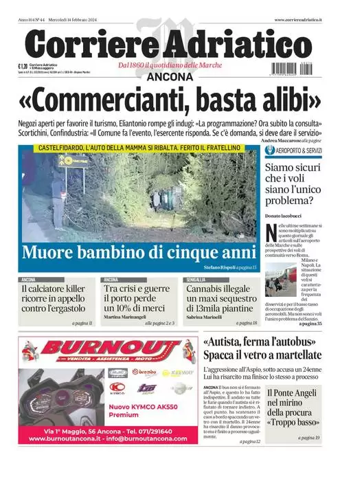anteprima della prima pagina di corriere-adriatico-ancona del 14/02/2024