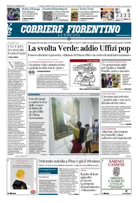anteprima della prima pagina di corriere-fiorentino del 14/02/2024