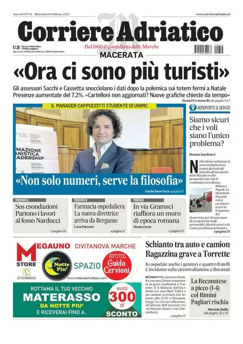 anteprima della prima pagina di corriere-adriatico-macerata del 14/02/2024