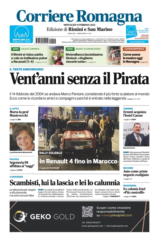 anteprima della prima pagina di corriere-romagna-rimini-e-san-marino del 14/02/2024