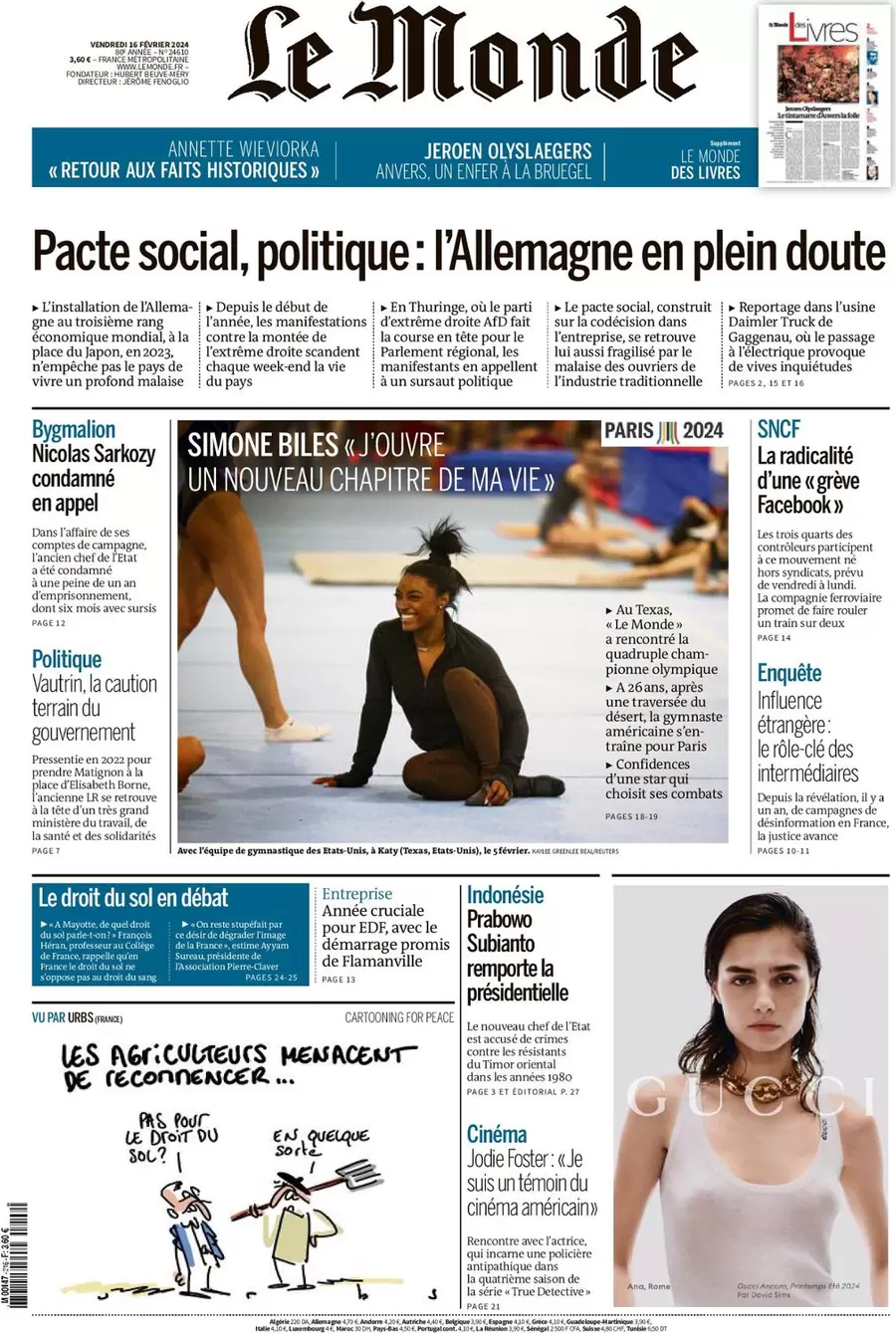 prima pagina - Le Monde del 15/02/2024