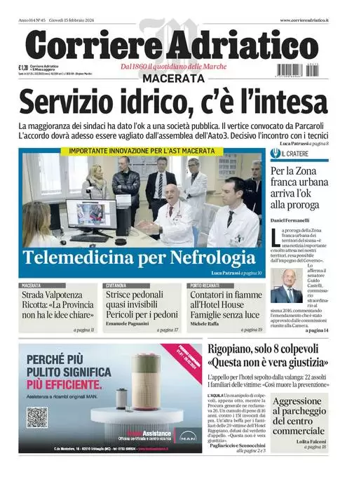 anteprima della prima pagina di corriere-adriatico-macerata del 15/02/2024