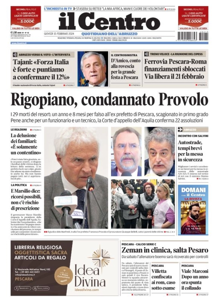 prima pagina - Il Centro (Pescara) del 15/02/2024