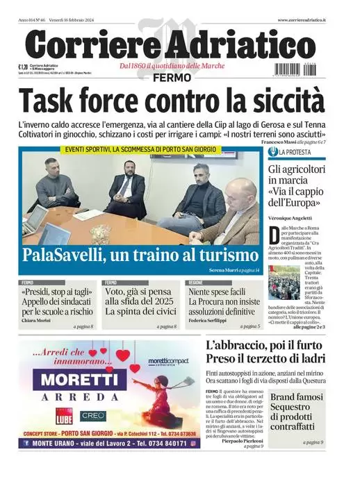 anteprima della prima pagina di corriere-adriatico-fermo del 16/02/2024
