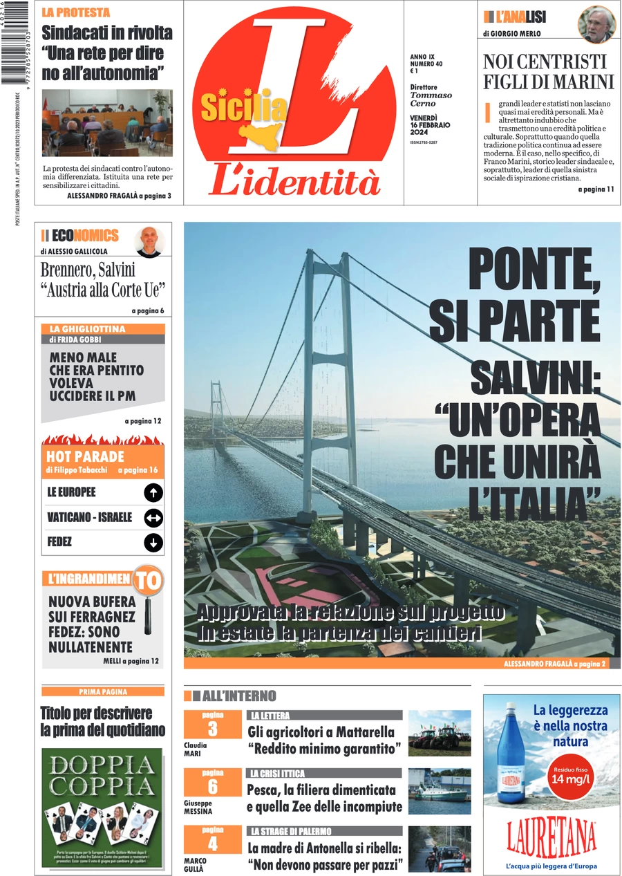anteprima della prima pagina di lidentit-della-sicilia del 16/02/2024