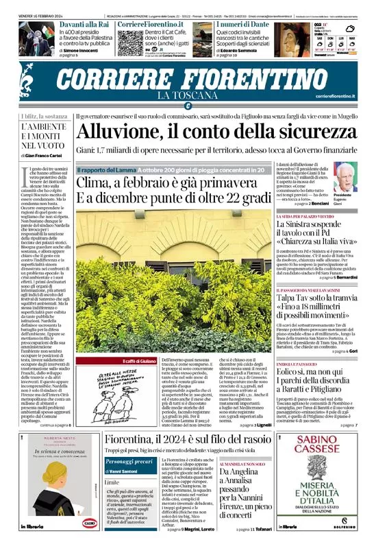 anteprima della prima pagina di corriere-fiorentino del 16/02/2024