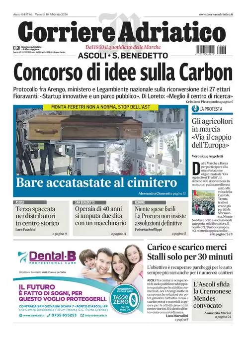 anteprima della prima pagina di corriere-adriatico-ascoli del 16/02/2024