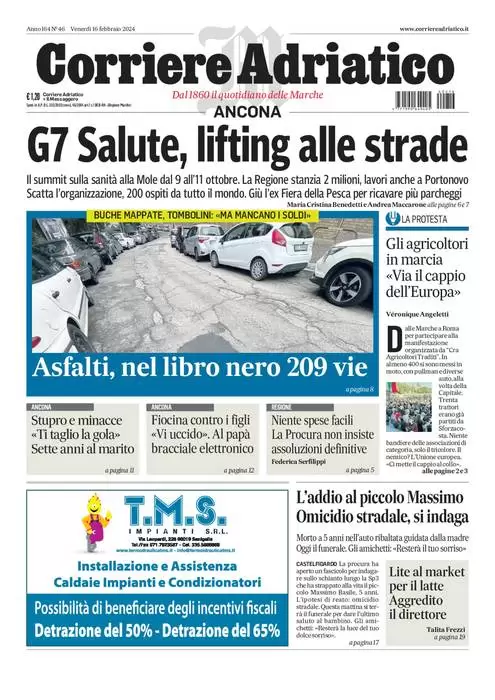 anteprima della prima pagina di corriere-adriatico-ancona del 16/02/2024
