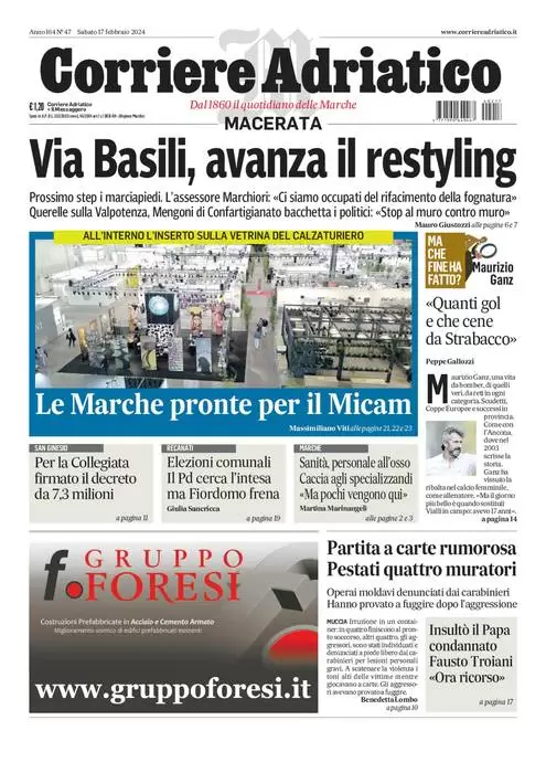 anteprima della prima pagina di corriere-adriatico-macerata del 17/02/2024
