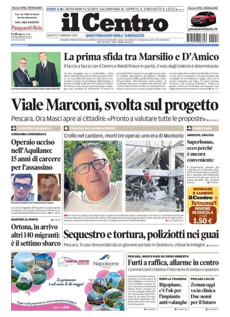 prima pagina - Il Centro (Pescara) del 17/02/2024