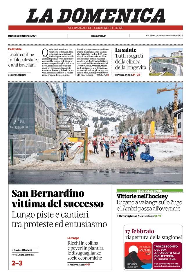 prima pagina - Corriere del Ticino del 18/02/2024