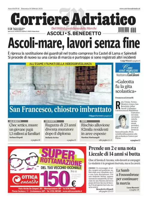 anteprima della prima pagina di corriere-adriatico-ascoli del 18/02/2024