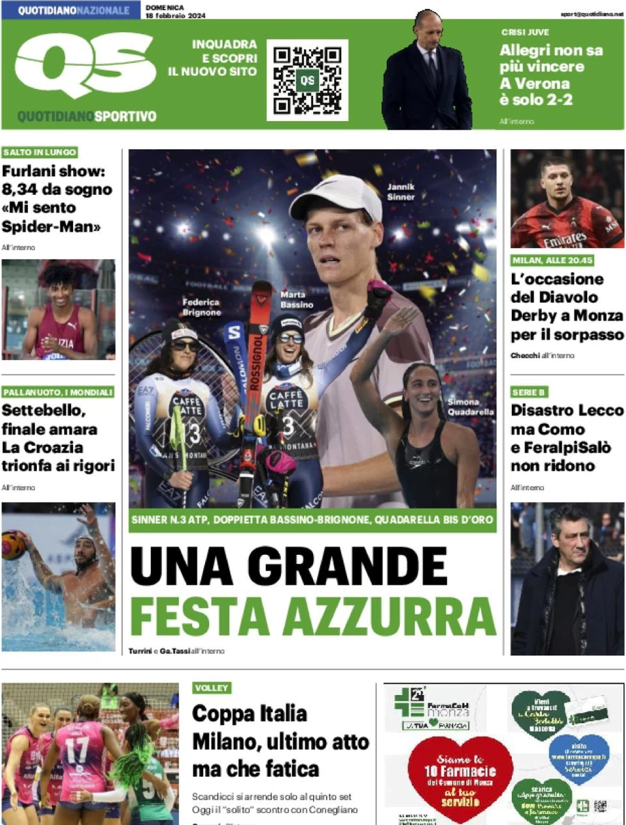 prima pagina - QS Quotidiano Sportivo del 18/02/2024