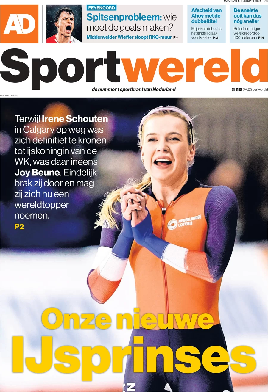 anteprima della prima pagina di ad-sportwereld del 18/02/2024