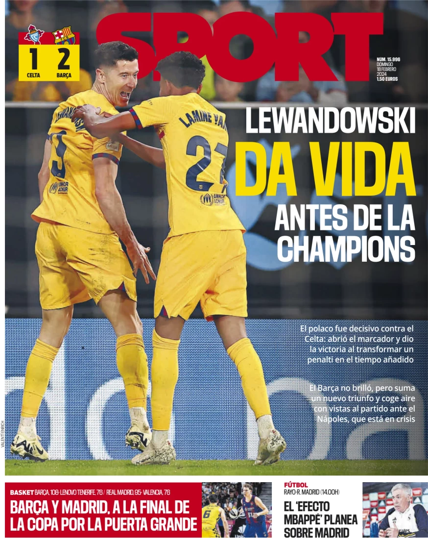 anteprima della prima pagina di sport-barcelona del 18/02/2024