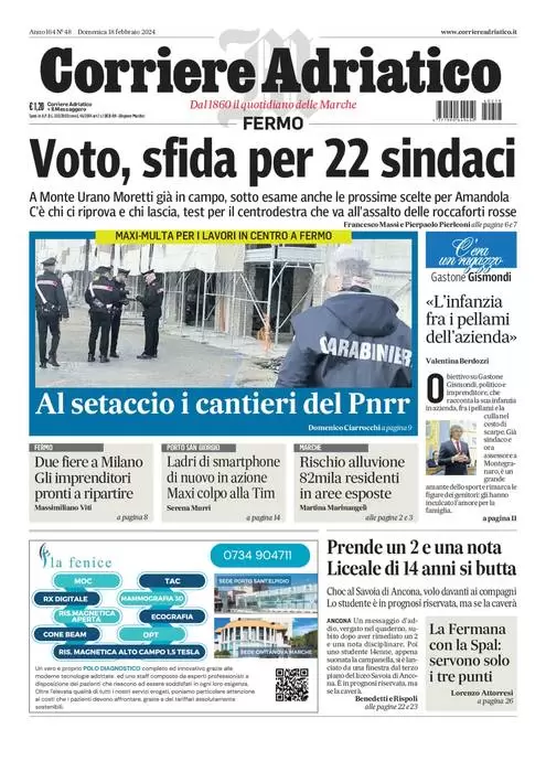 anteprima della prima pagina di corriere-adriatico-fermo del 18/02/2024