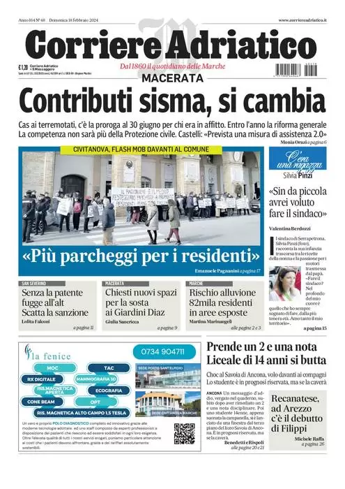anteprima della prima pagina di corriere-adriatico-macerata del 18/02/2024