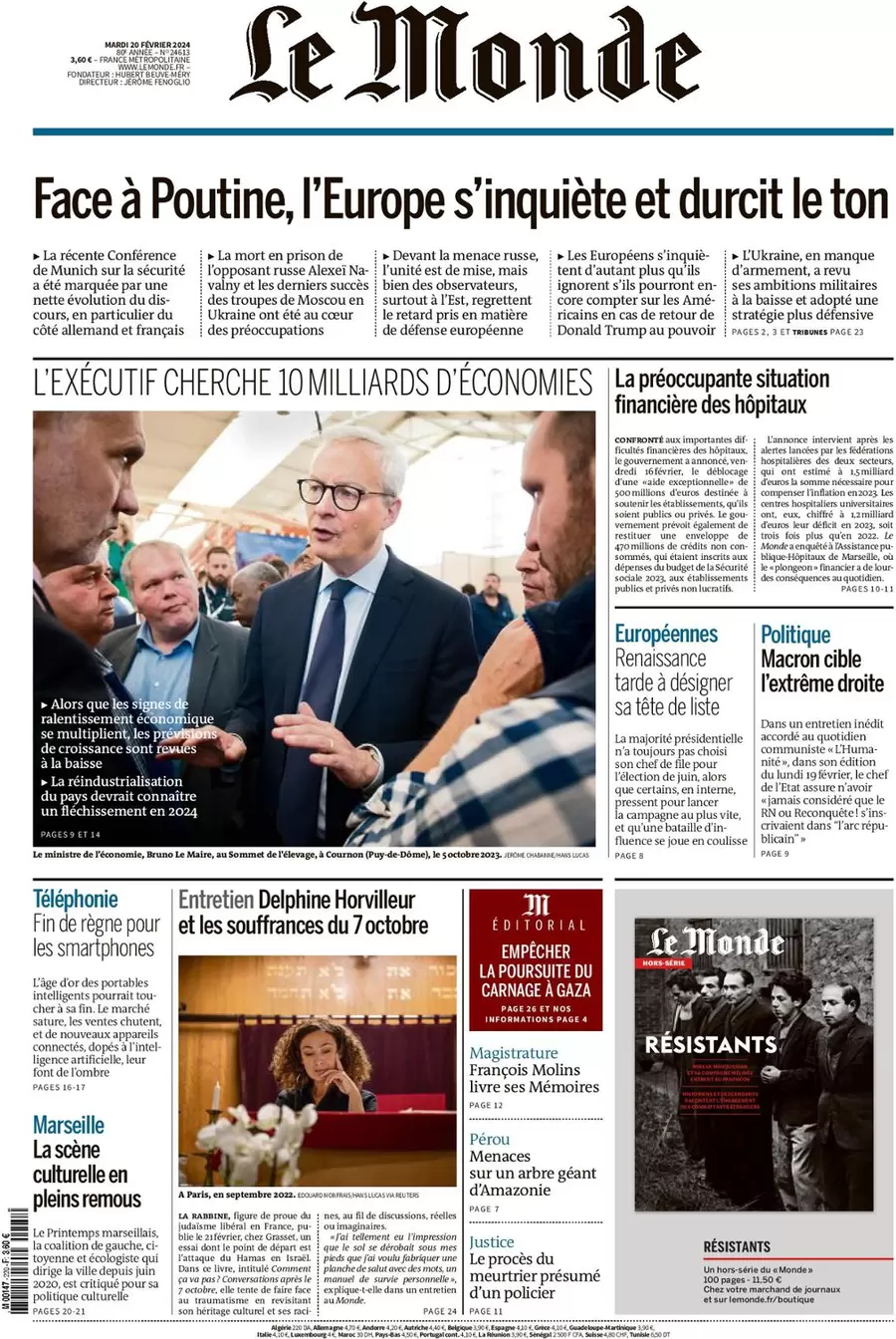 prima pagina - Le Monde del 19/02/2024