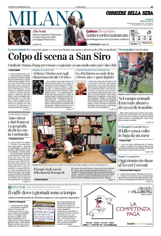 anteprima della prima pagina di corriere-della-sera-milano del 19/02/2024