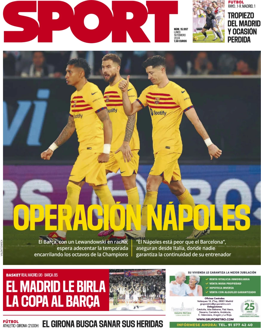 anteprima della prima pagina di sport-barcelona del 19/02/2024