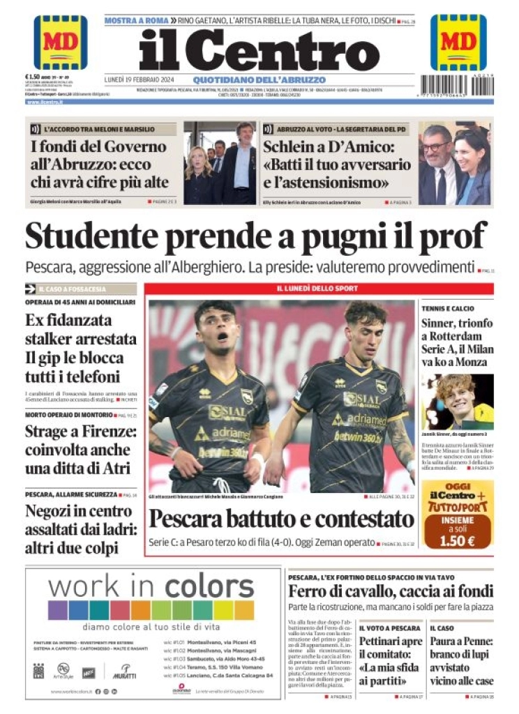 prima pagina - Il Centro (Pescara) del 19/02/2024