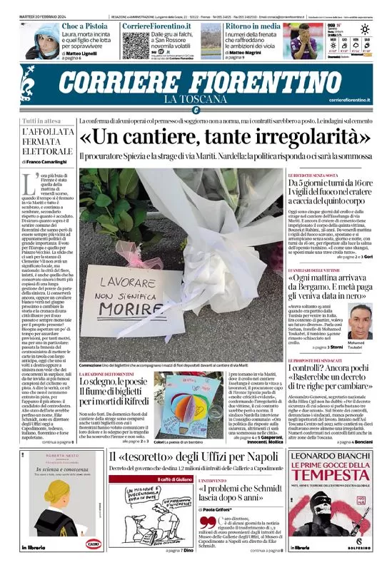 anteprima della prima pagina di corriere-fiorentino del 20/02/2024