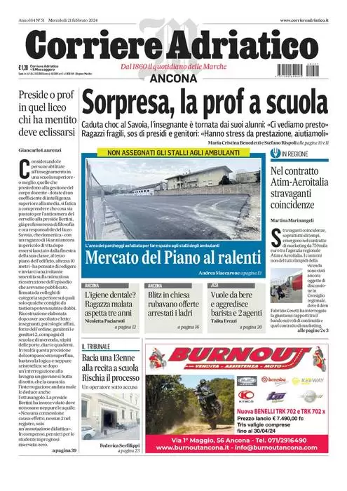 anteprima della prima pagina di corriere-adriatico-ancona del 20/02/2024