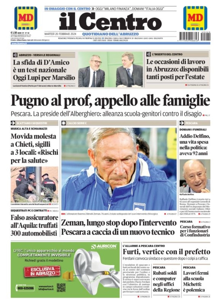prima pagina - Il Centro (Pescara) del 20/02/2024