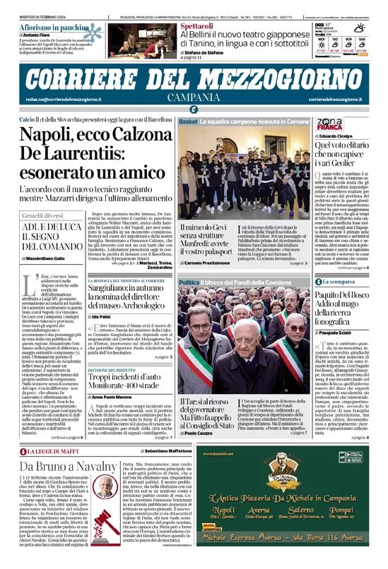 anteprima della prima pagina di corriere-del-mezzogiorno-campania del 20/02/2024