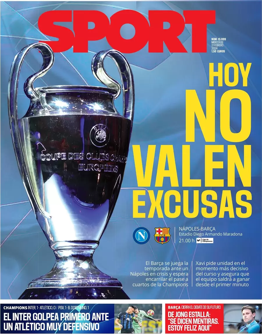 anteprima della prima pagina di sport-barcelona del 20/02/2024