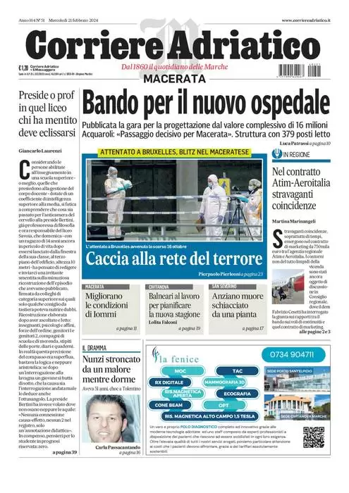 anteprima della prima pagina di corriere-adriatico-macerata del 20/02/2024