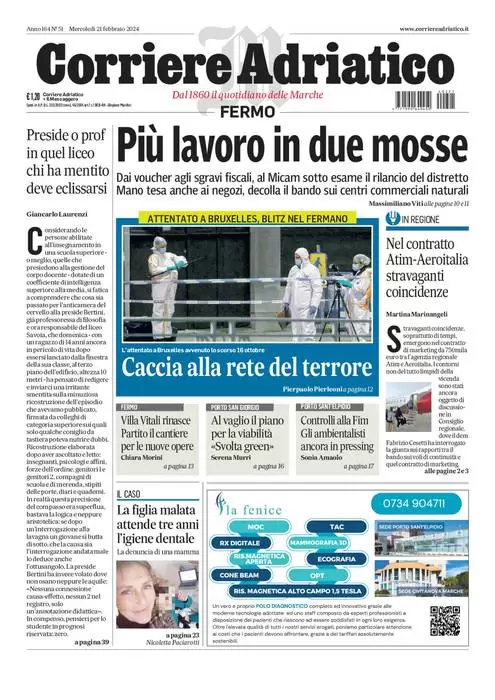anteprima della prima pagina di corriere-adriatico-fermo del 21/02/2024