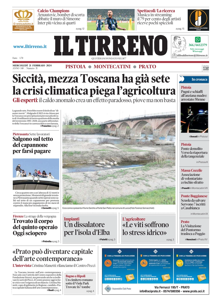 anteprima della prima pagina di il-tirreno-pistoia,-montecatini,-prato del 21/02/2024