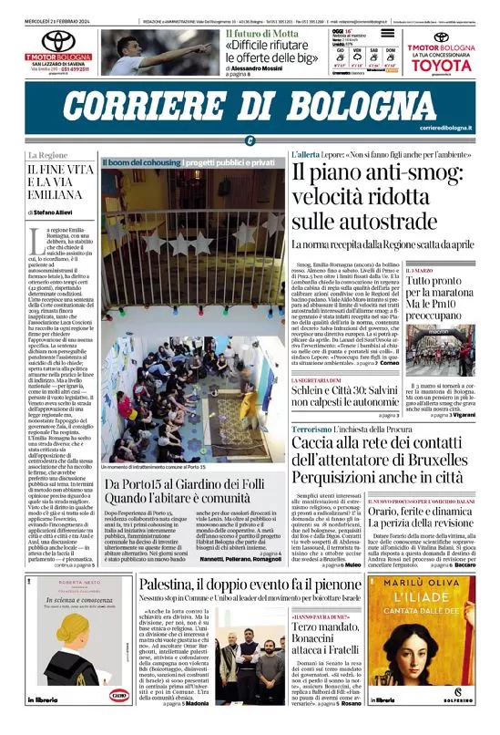 anteprima della prima pagina di corriere-di-bologna del 21/02/2024
