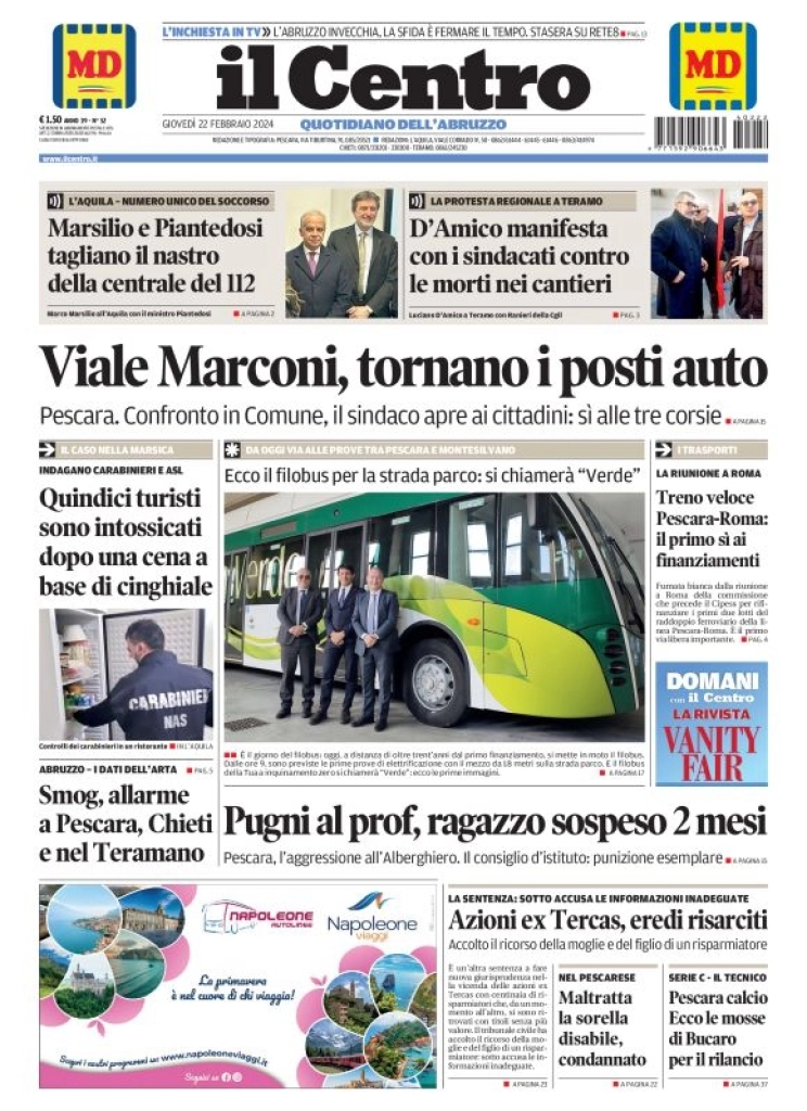 prima pagina - Il Centro (Pescara) del 22/02/2024