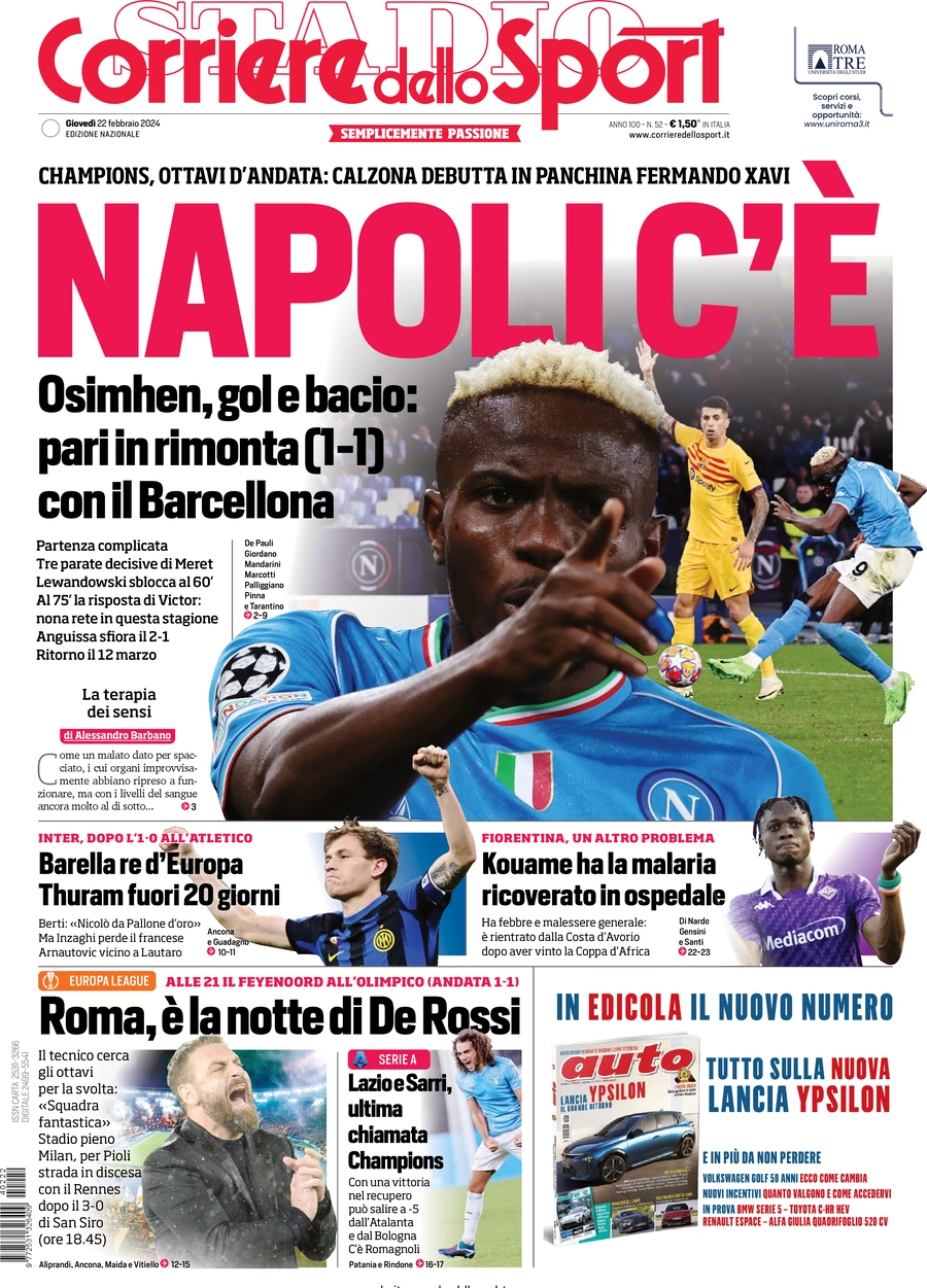 prima pagina - Corriere dello Sport del 22/02/2024