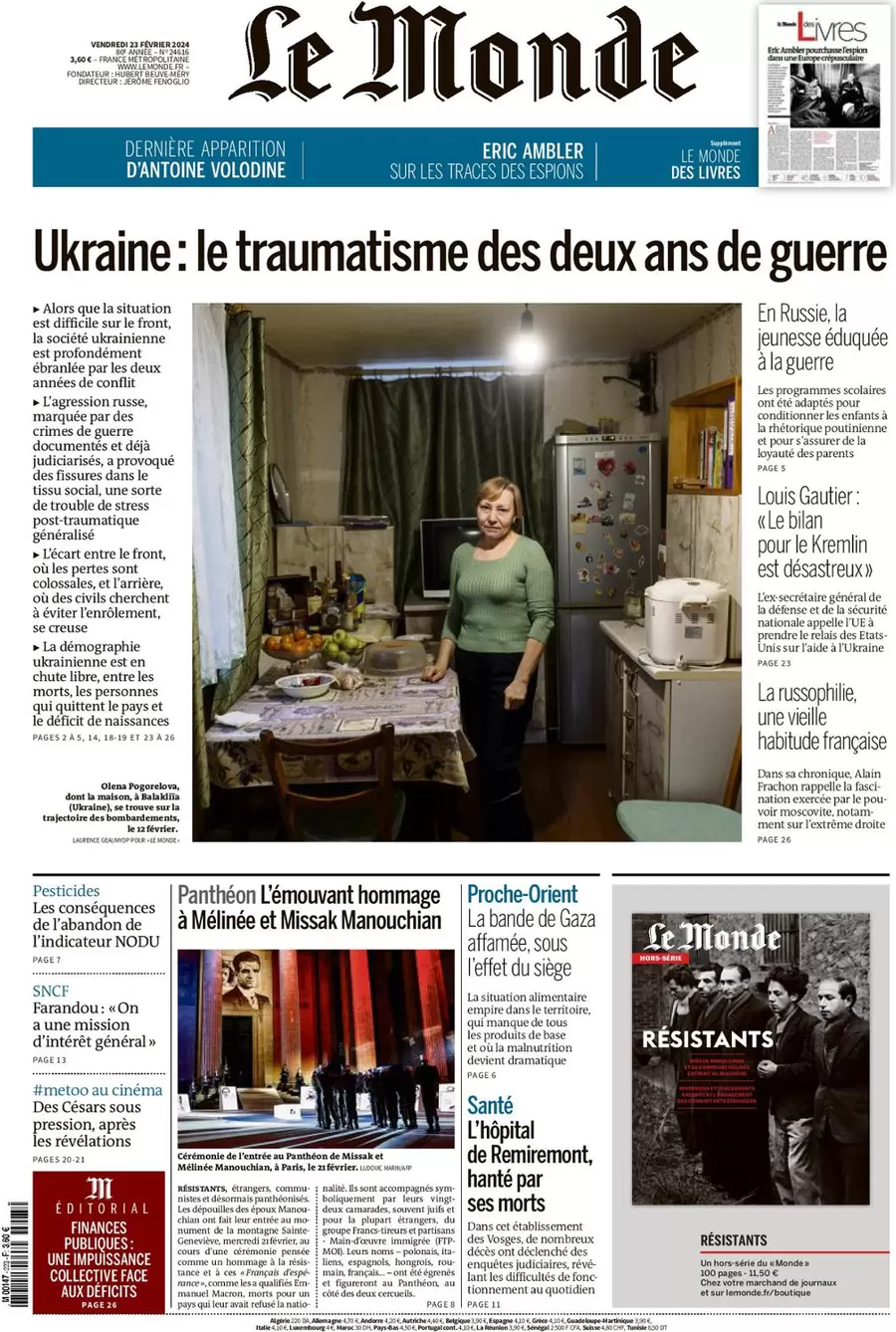 prima pagina - Le Monde del 22/02/2024