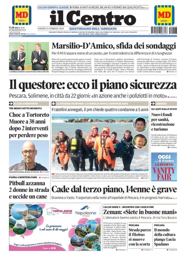 prima pagina - Il Centro (Pescara) del 23/02/2024